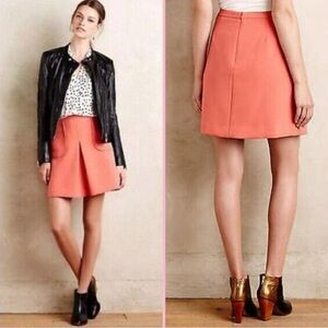 Anthropologie Maeve Cheri Pleated Back Zip Mini Skirt Women  Pink Salmon Size 8